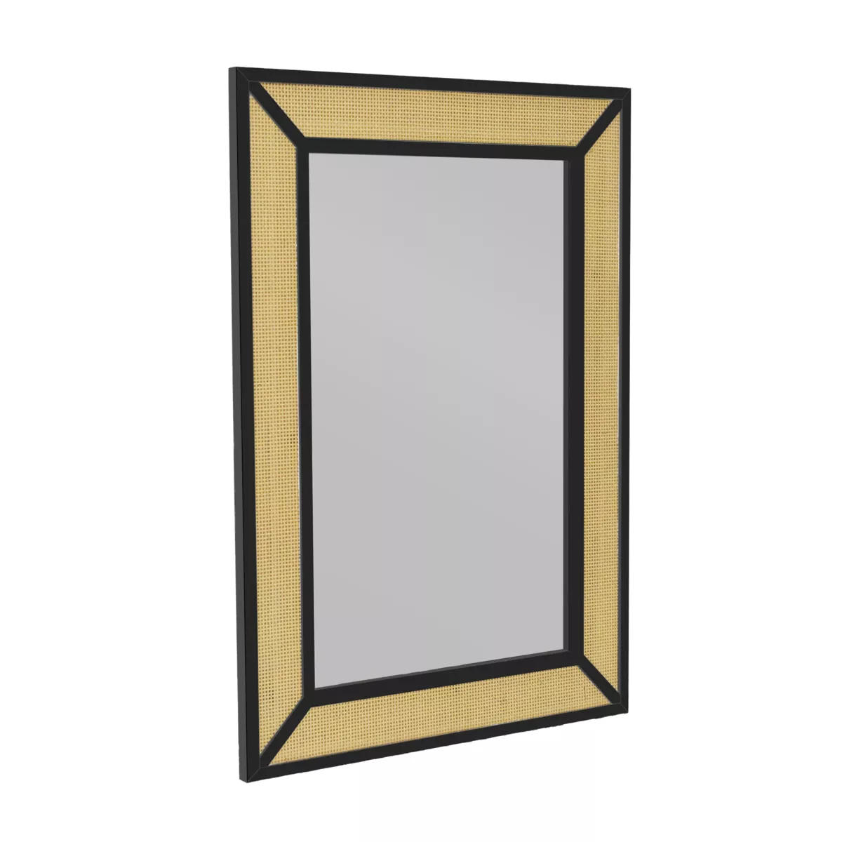 Metalen wandspiegel (H101 cm) Natuurlijk en zwart vlechtwerk