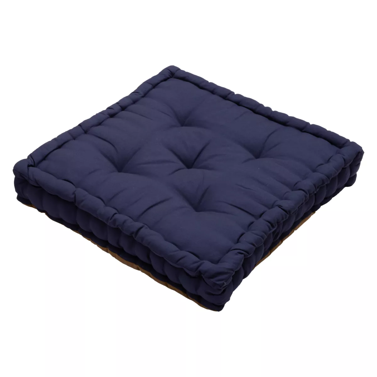 Quadratisches Baumwoll-Bodenkissen (50 x 50 cm) Pixel zweifarbig Camel / Nachtblau