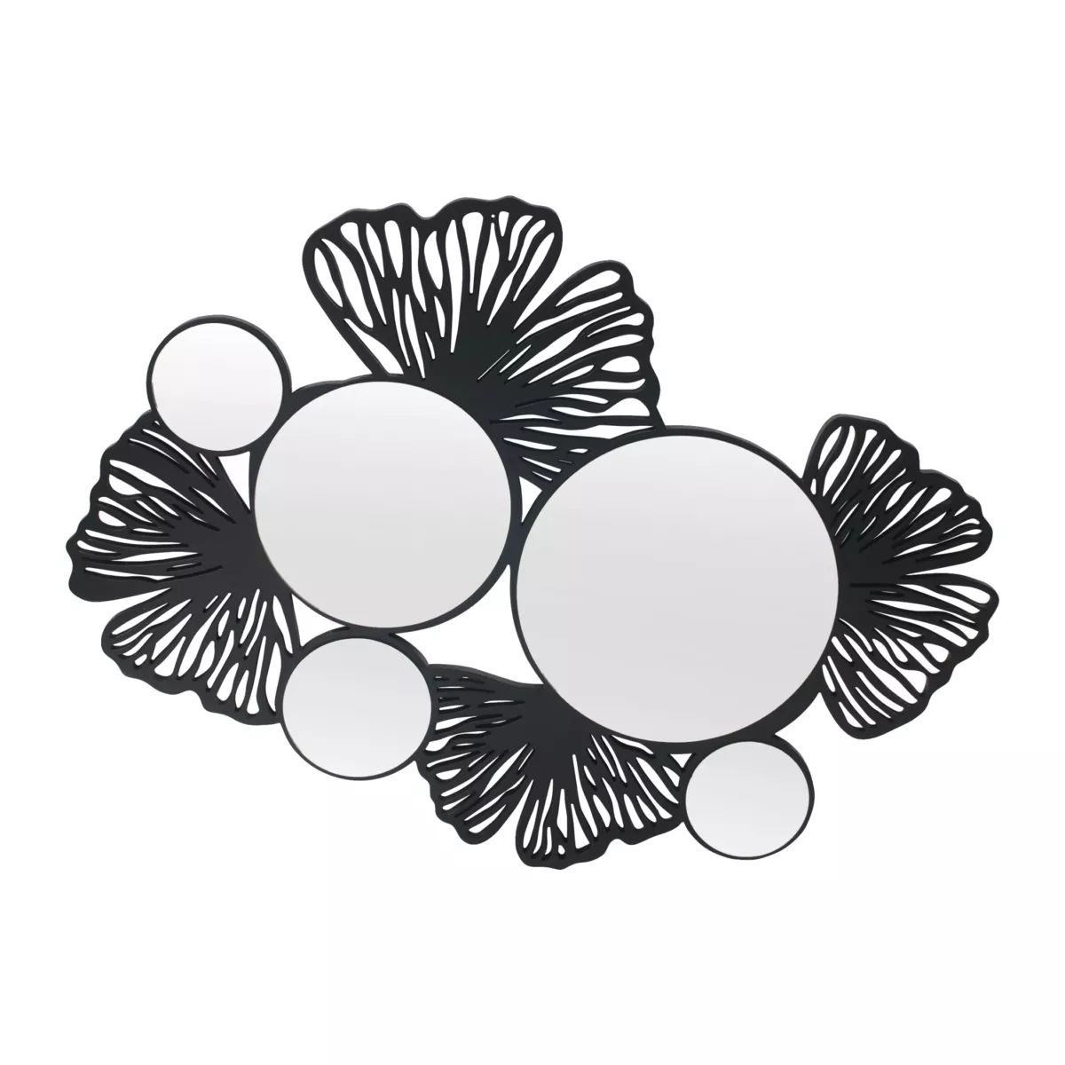 Spiegel en metalen wanddecoratie (77 cm) Ginkgo Zwart