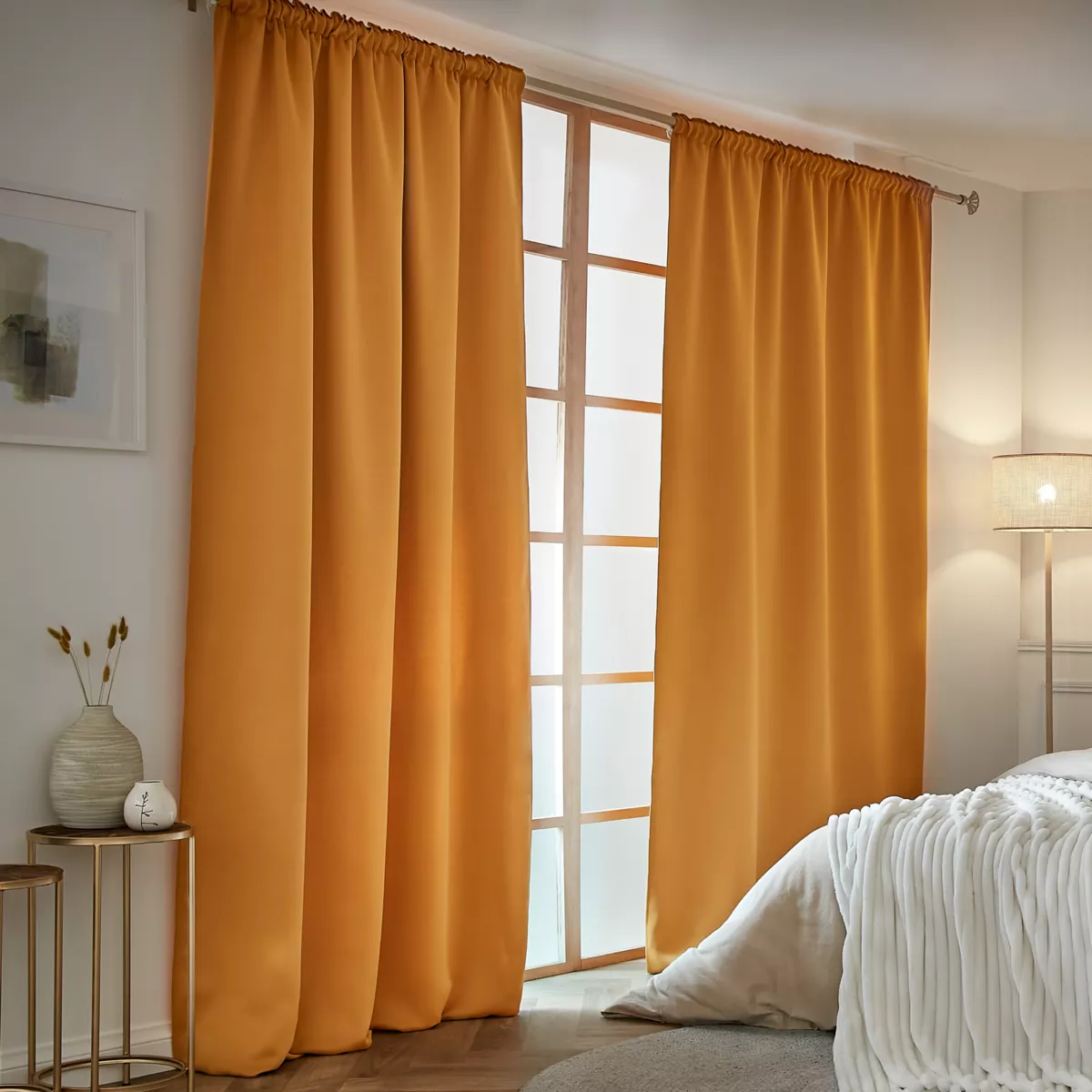 Rideau obscurcissant thermique galon fronceur (140 x 240 cm) Calore Jaune moutarde