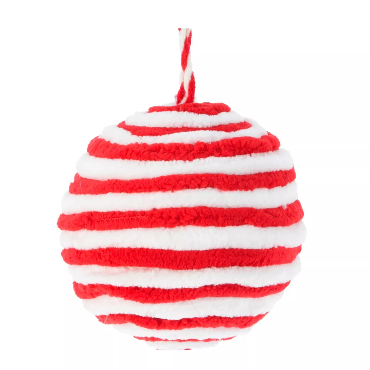 Set di 4 palline di Natale (D80 mm) in lana a righe rosse e bianche