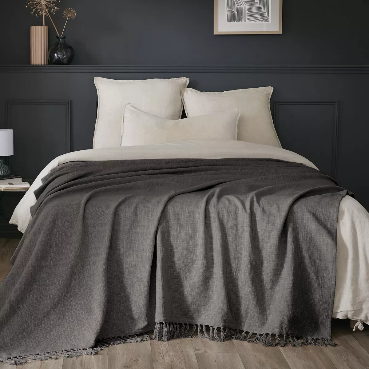 Plaid Baumwolle (180 x 220 cm) Sixtine Schiefergrau