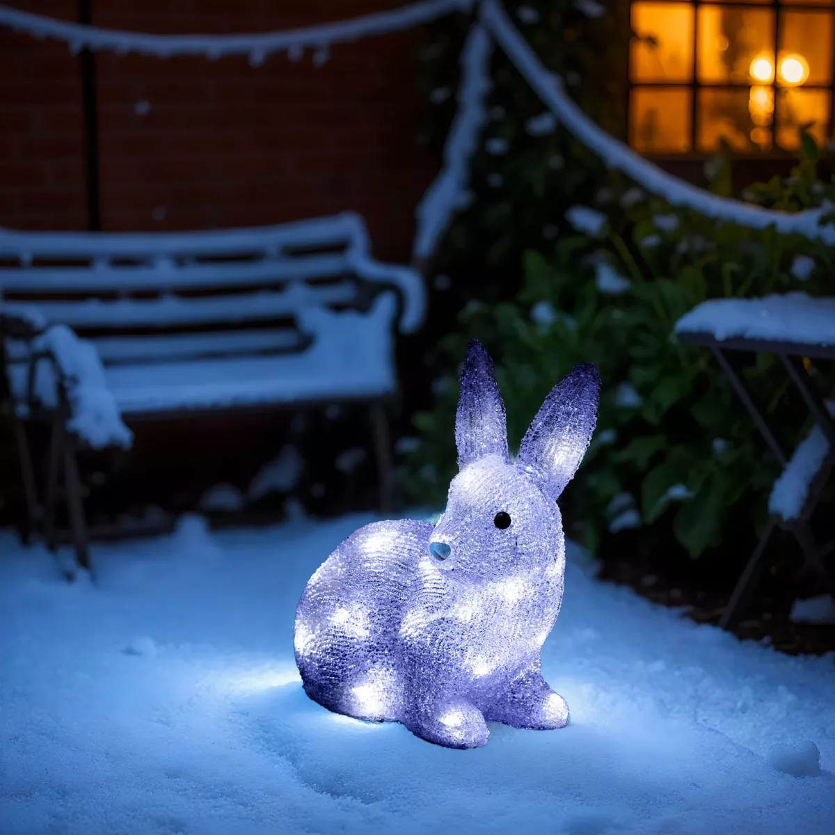 Petit lapin lumineux solaire 30 LED (H26 cm) Blanc froid