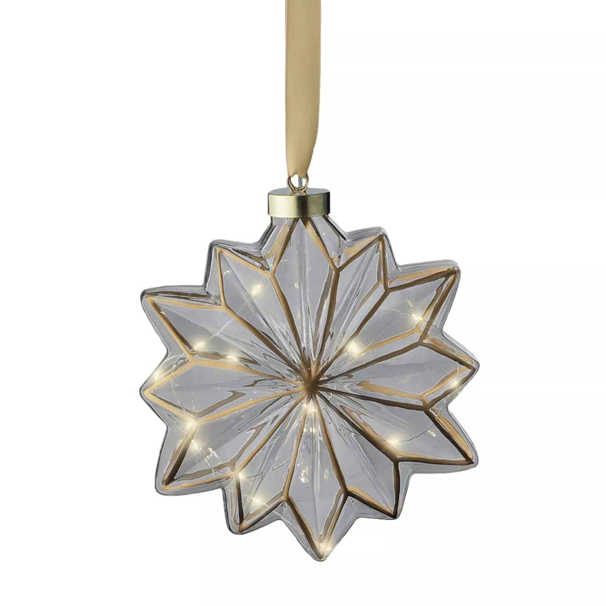 Fleur lumineuse en verre à piles 15 LED (D19 cm) Vintage Or et blanc chaud