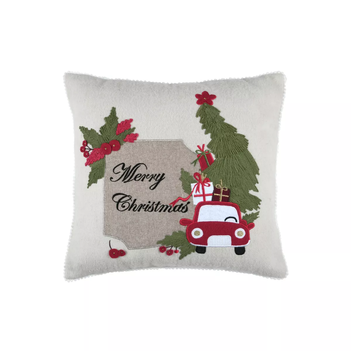 Cuscino di Natale ricamato (45 x 45 cm) Merry Christmas Naturale