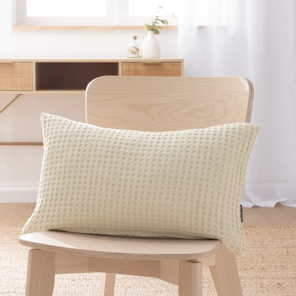 Housse de coussin rectangulaire coton nid d'abeille (30 x 50 cm) Maya Beige pampa