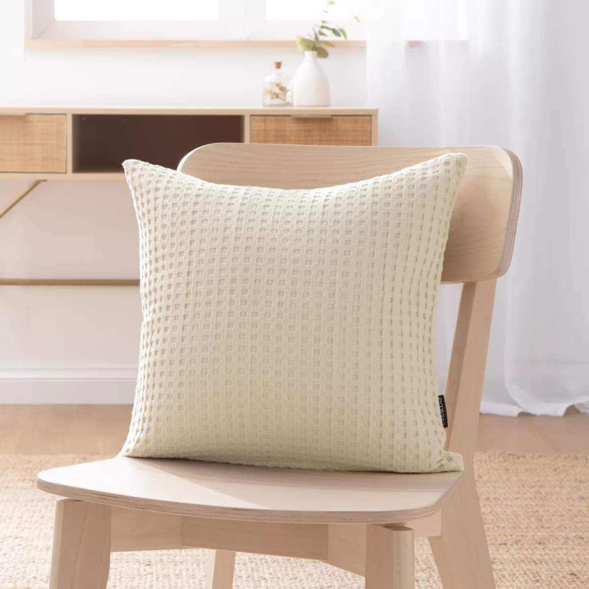 Housse de coussin carrée coton nid d'abeille (40 x 40 cm) Maya Beige pampa