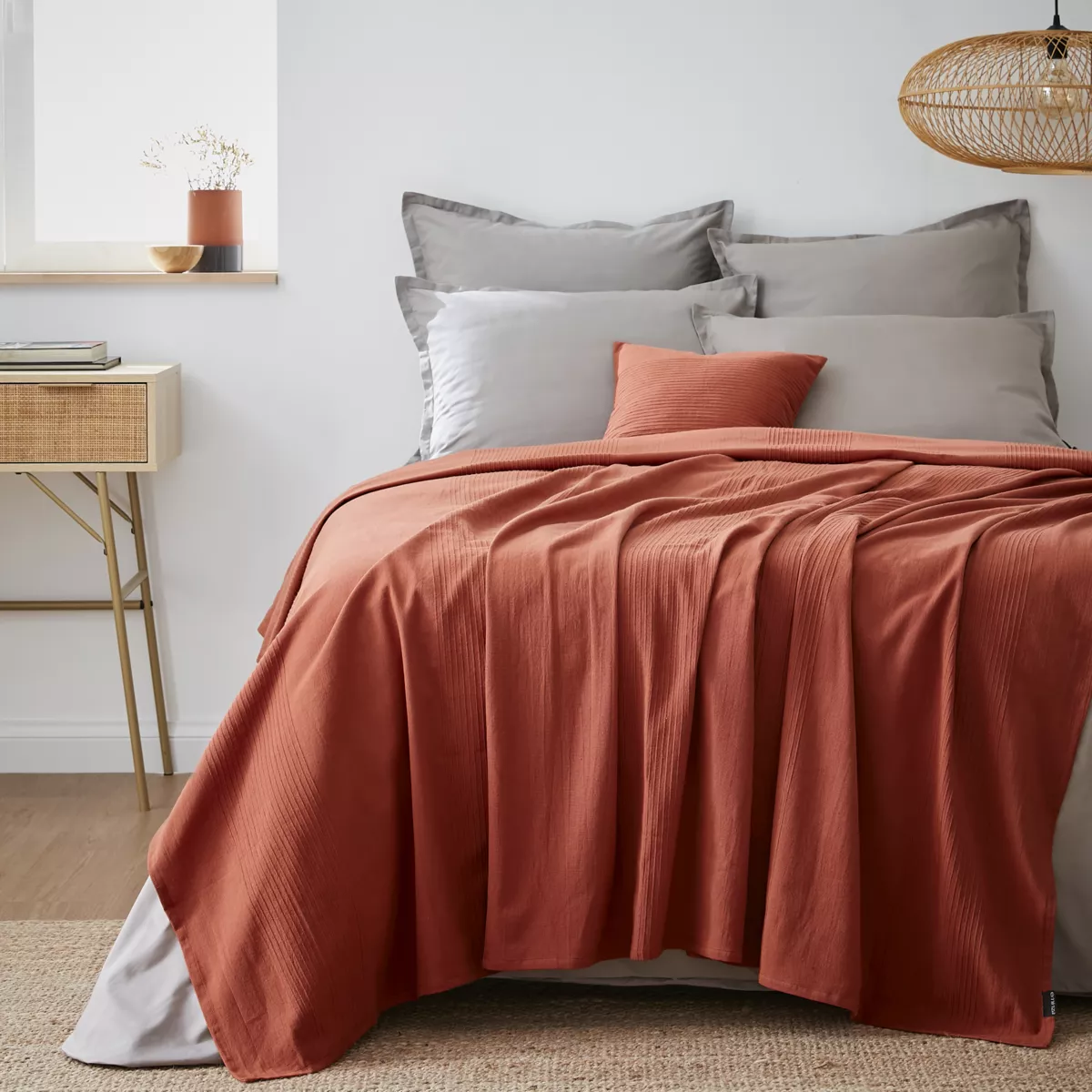 Cubrecama algodón tejido (220 x 250 cm) Léa Terracota