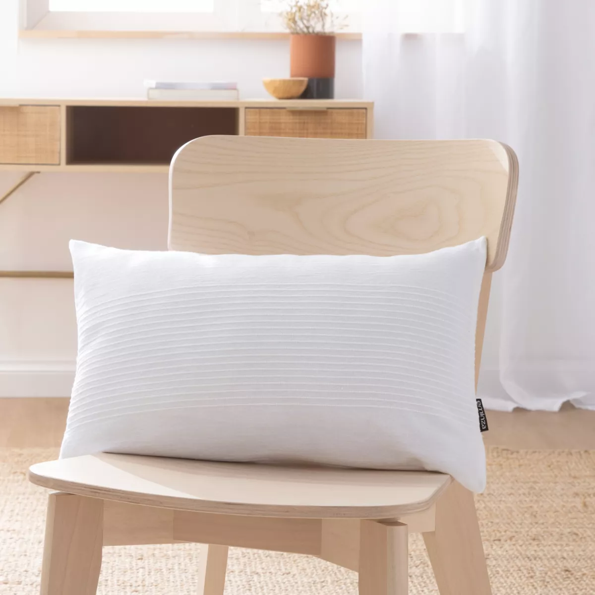 Housse de coussin rectangulaire coton tissé (30 x 50 cm) Léa Blanche