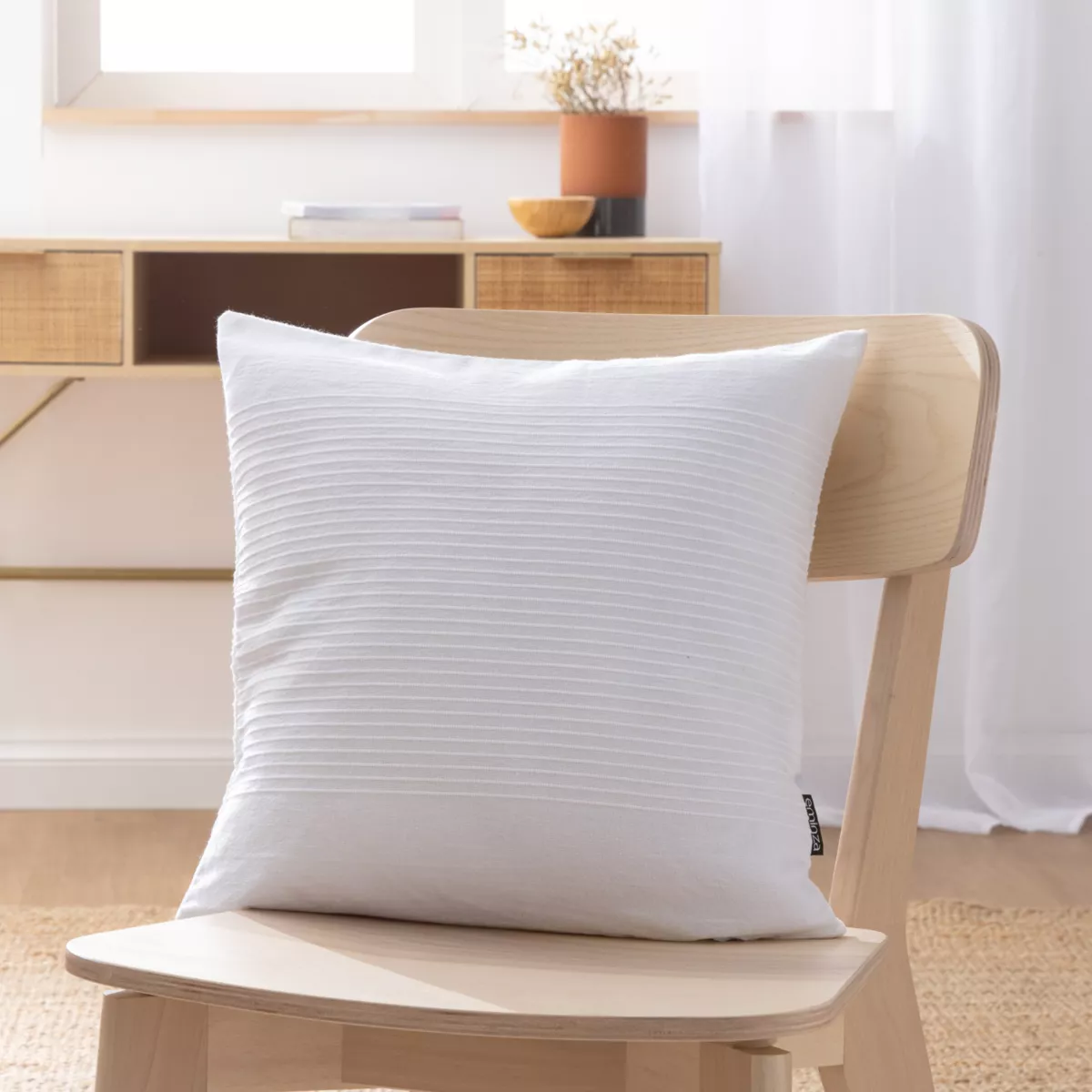 Housse de coussin carrée coton tissé (40 x 40 cm) Léa Blanche