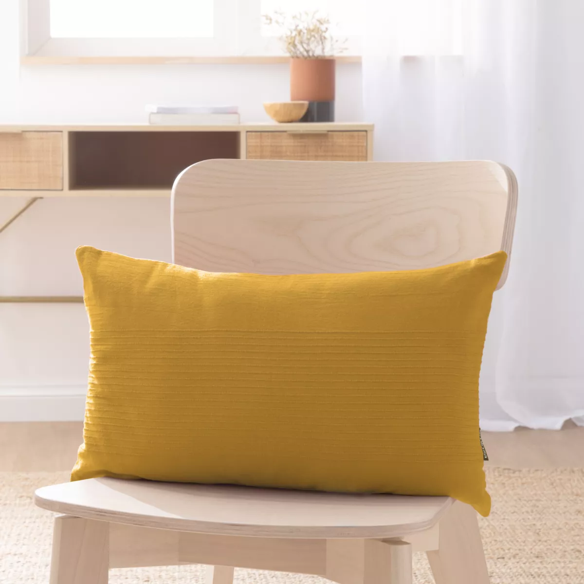 Housse de coussin rectangulaire coton tissé (30 x 50 cm) Léa Jaune safran