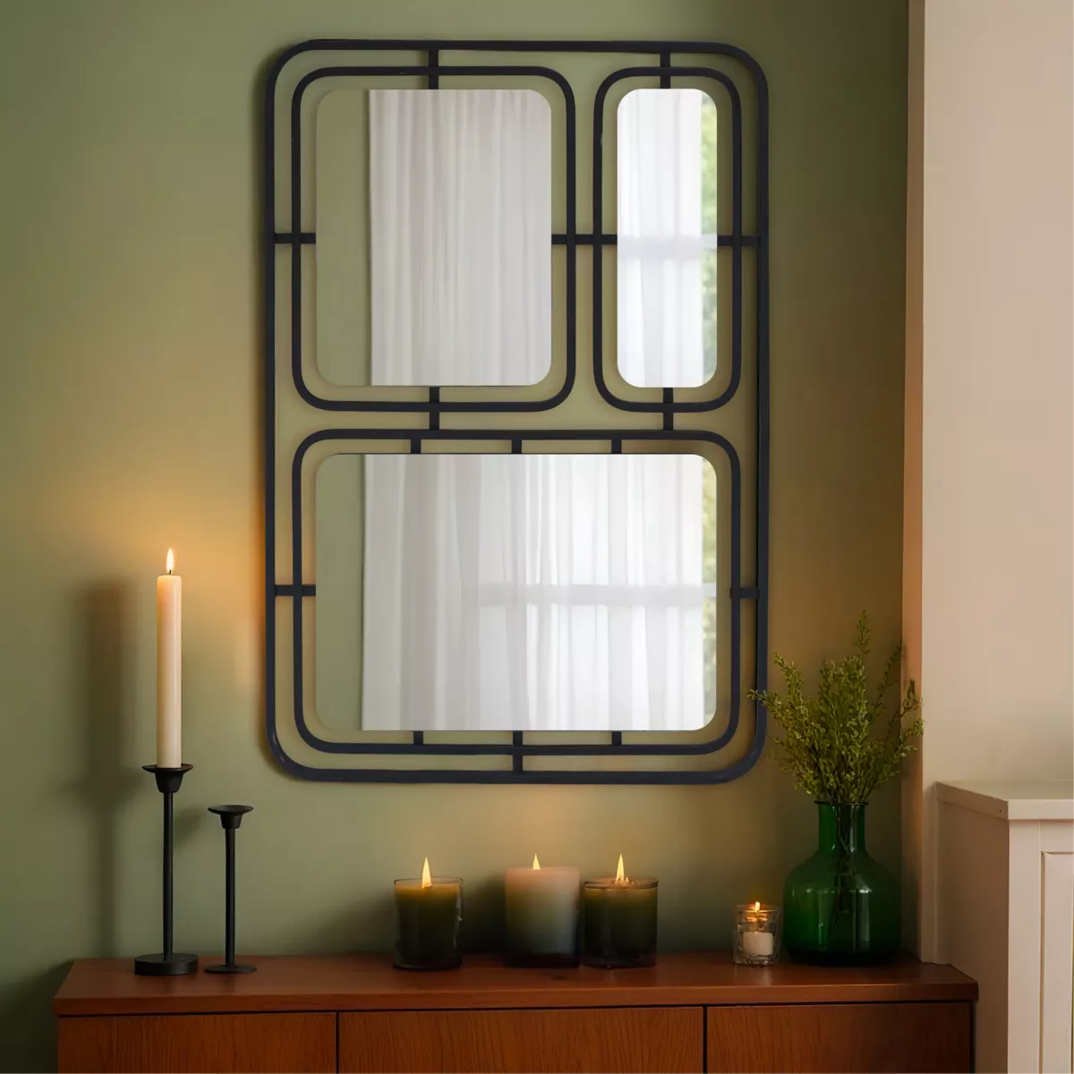 Espejo de pared en metal (H80 cm) Reflejo metálico Negro