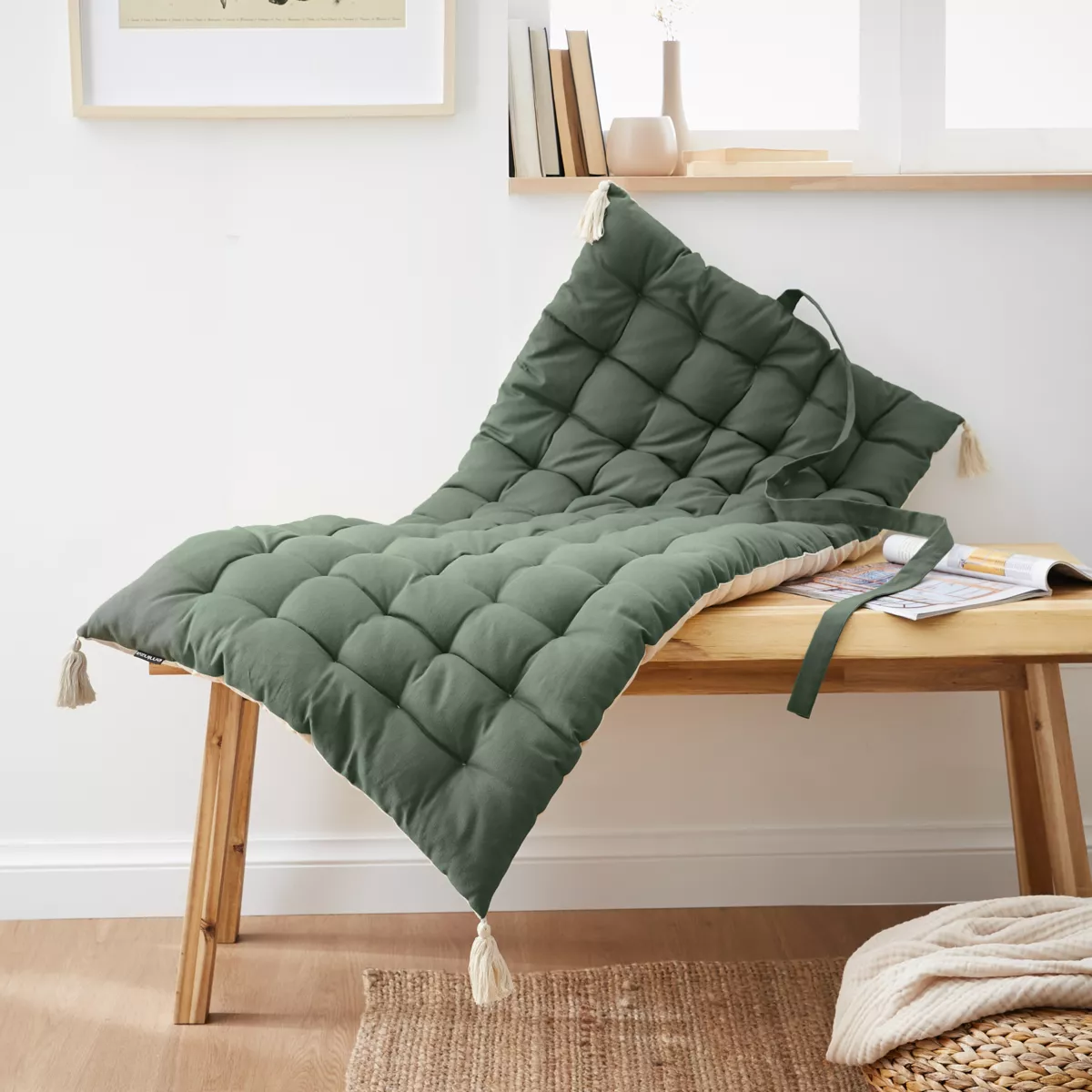 Matelas de sol coton (60 x 120 cm) Pixel Bicolore Vert kaki / beige