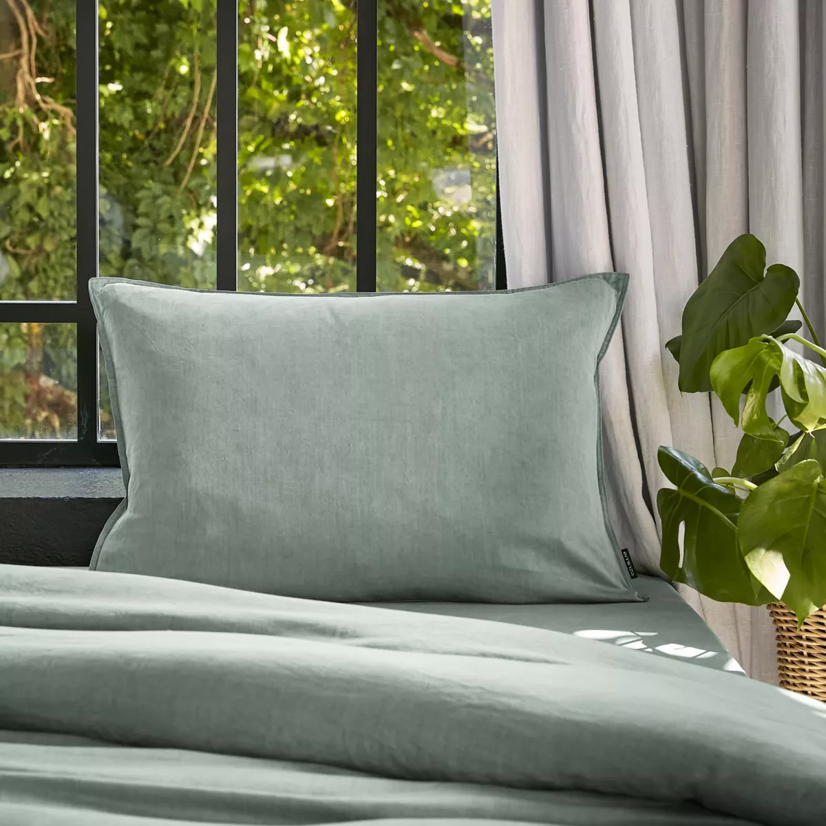 Taie d'oreiller rectangulaire lyocell Tencel™ lavé (50 x 70 cm) Olivia Vert eucalyptus