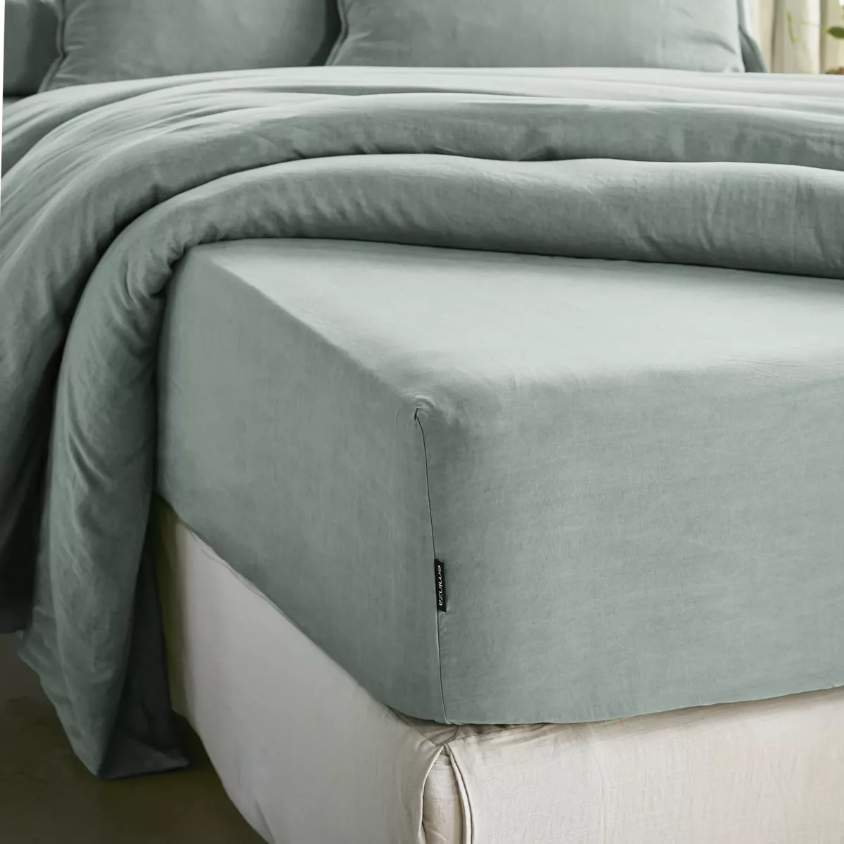 Drap housse lyocell Tencel™ (180 x 200 cm) Olivia Vert eucalyptus