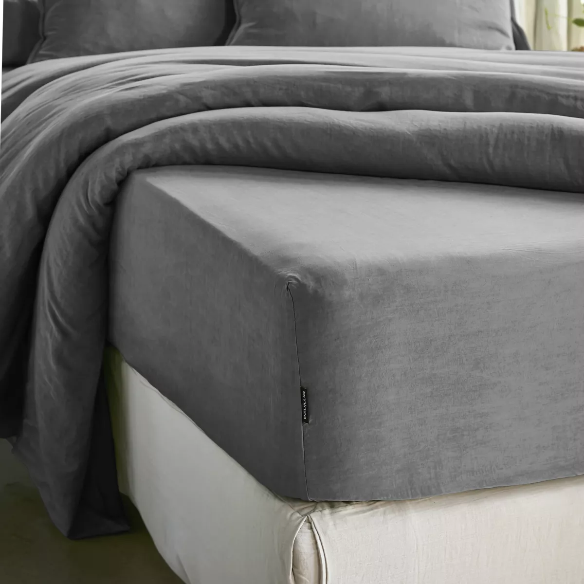 Drap housse lyocell Tencel™ (90 x 190 cm) Olivia Gris granit