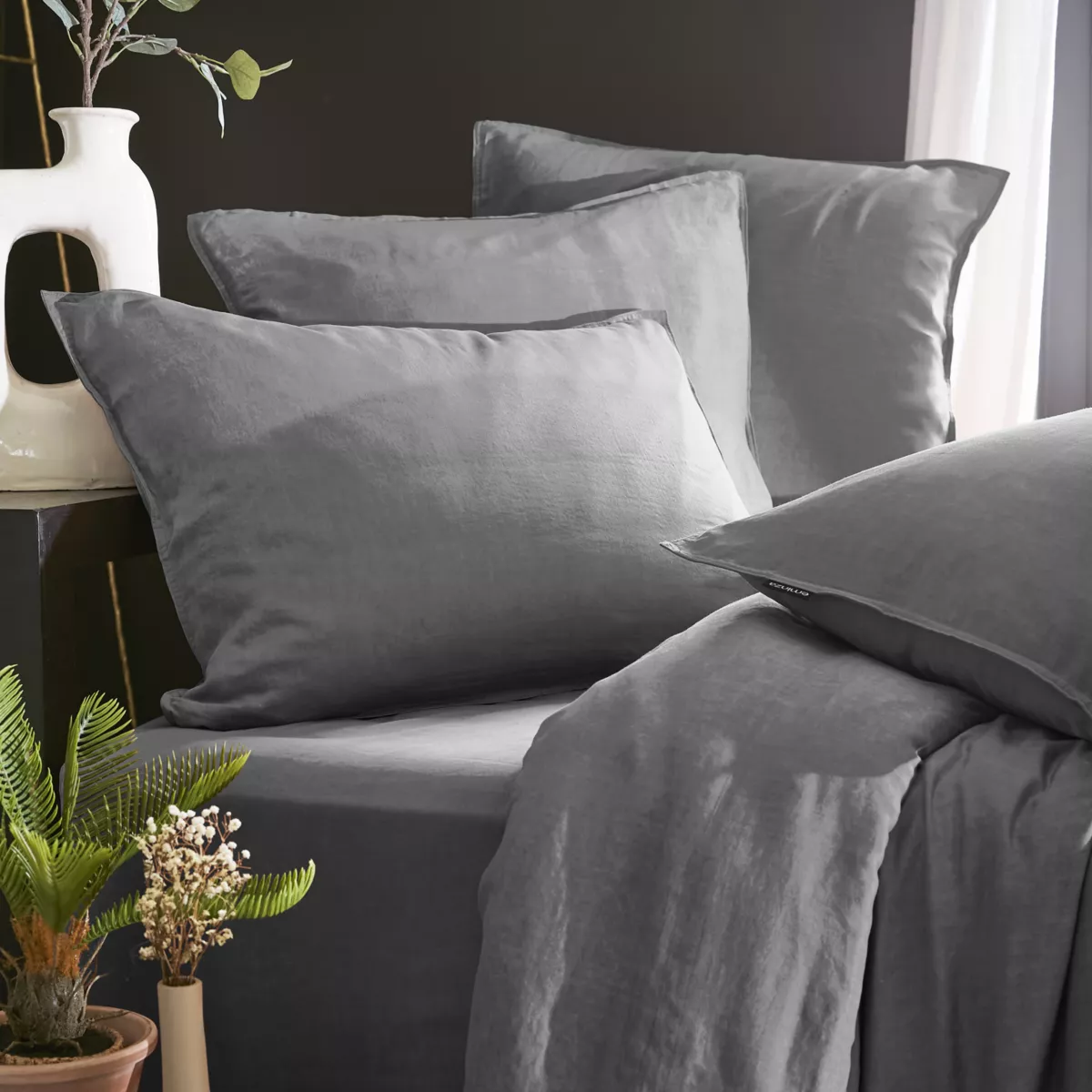 Drap housse lyocell Tencel™ (90 x 190 cm) Olivia Gris granit