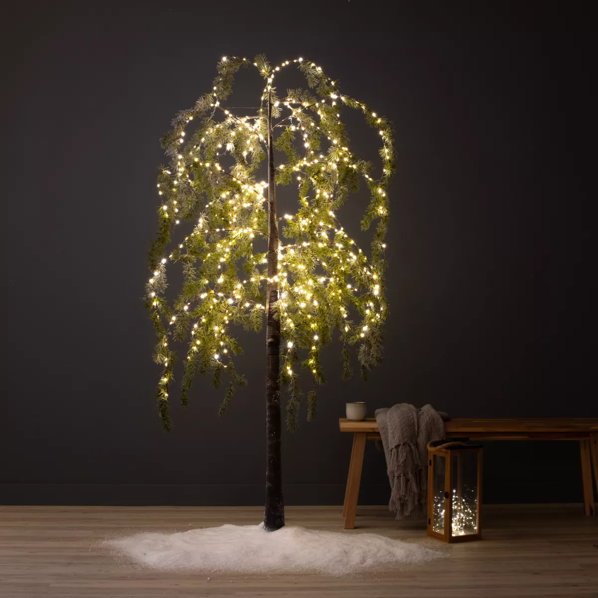 Verlichte boom 600 LED (H180 cm) Besneeuwde Berk Warm Wit