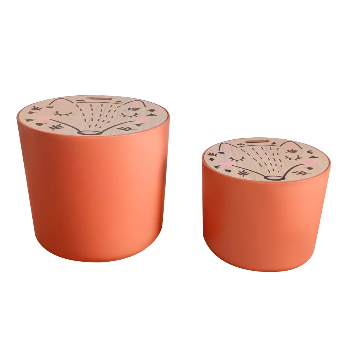 Lots de 2 poufs de rangement gigognes enfant bois (H31 et 24 cm) Renardeau Terracotta