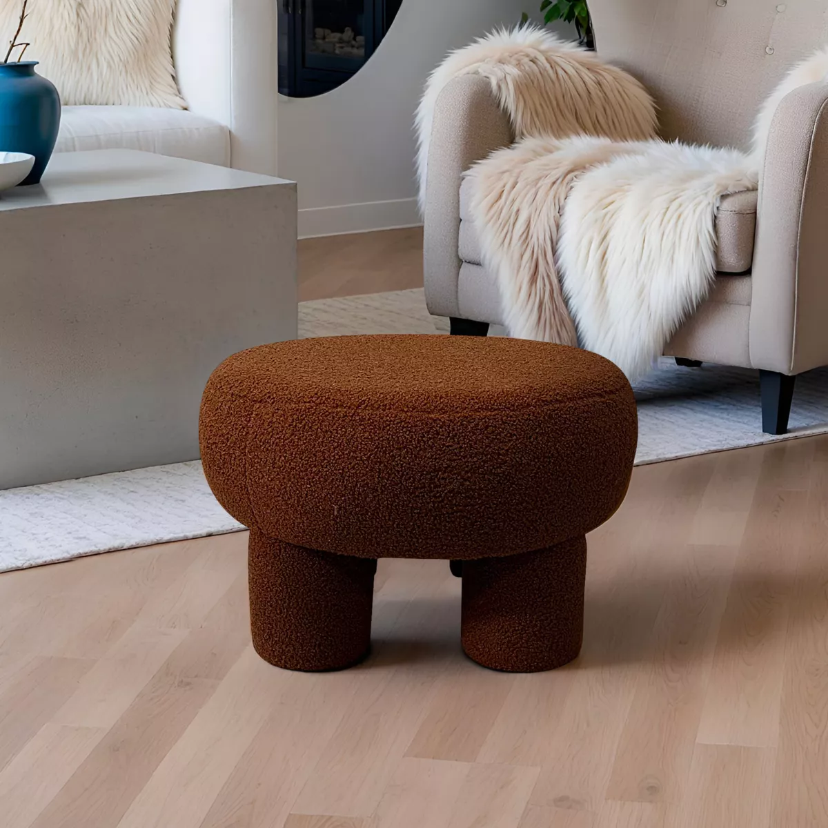 Ronde bouclette poef (D51 cm) Jade Koper