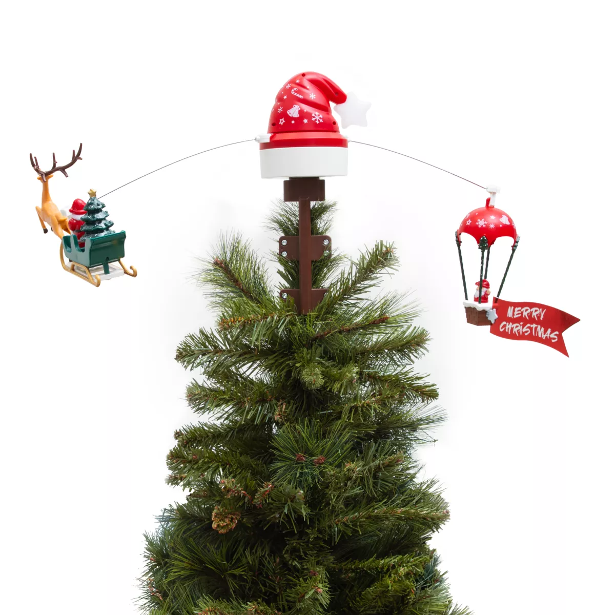 Puntale di albero di Natale rotante e musicale Cappello di Babbo Natale