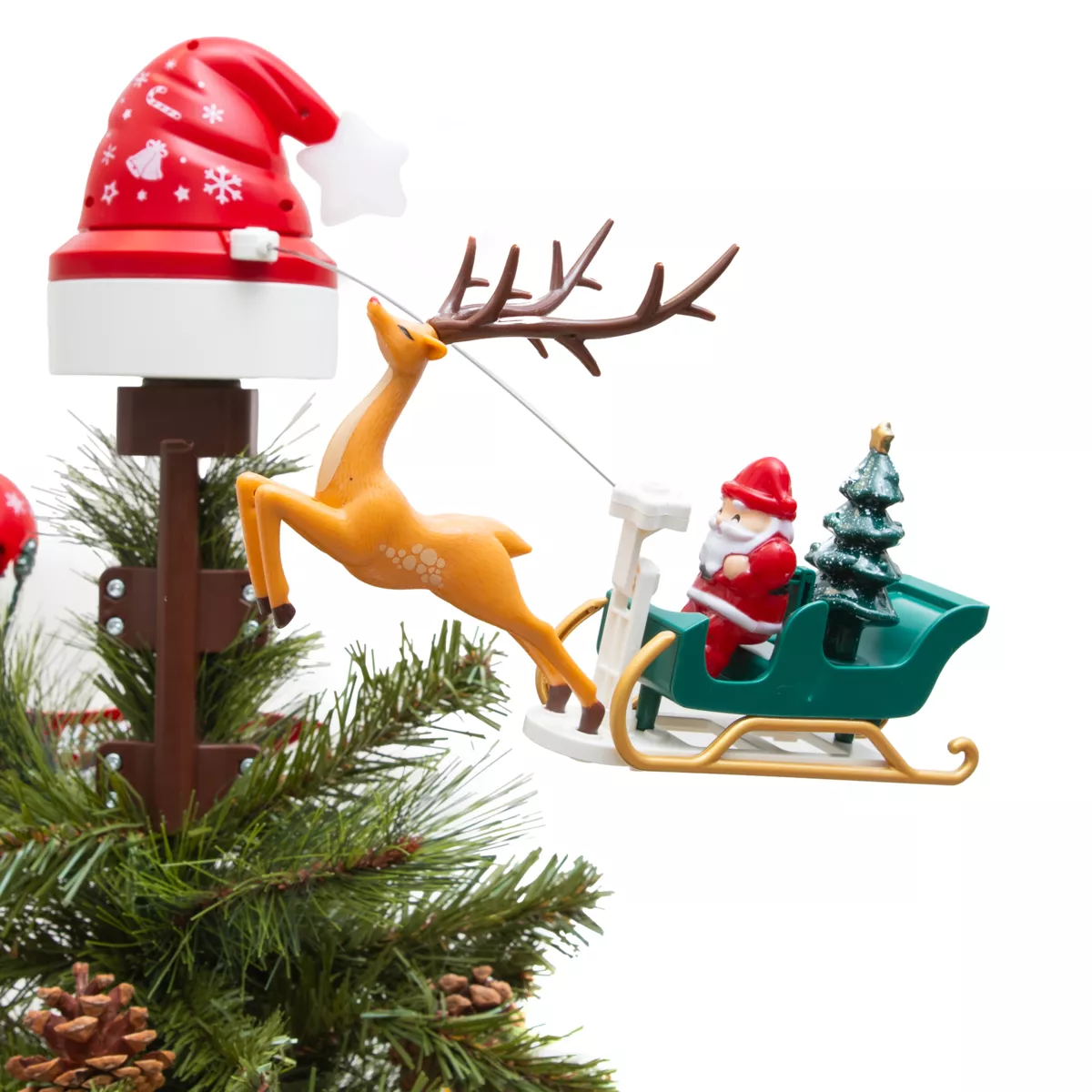 Puntale di albero di Natale rotante e musicale Cappello di Babbo Natale