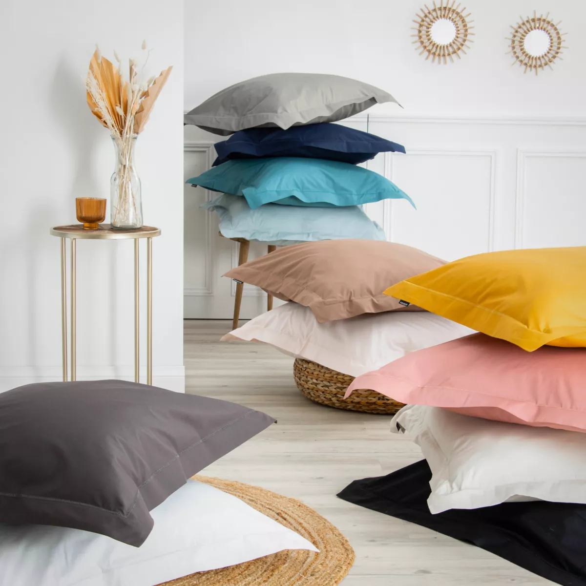 Taie d'oreiller carrée percale de coton (80 x 80 cm) Cali Gris anthracite