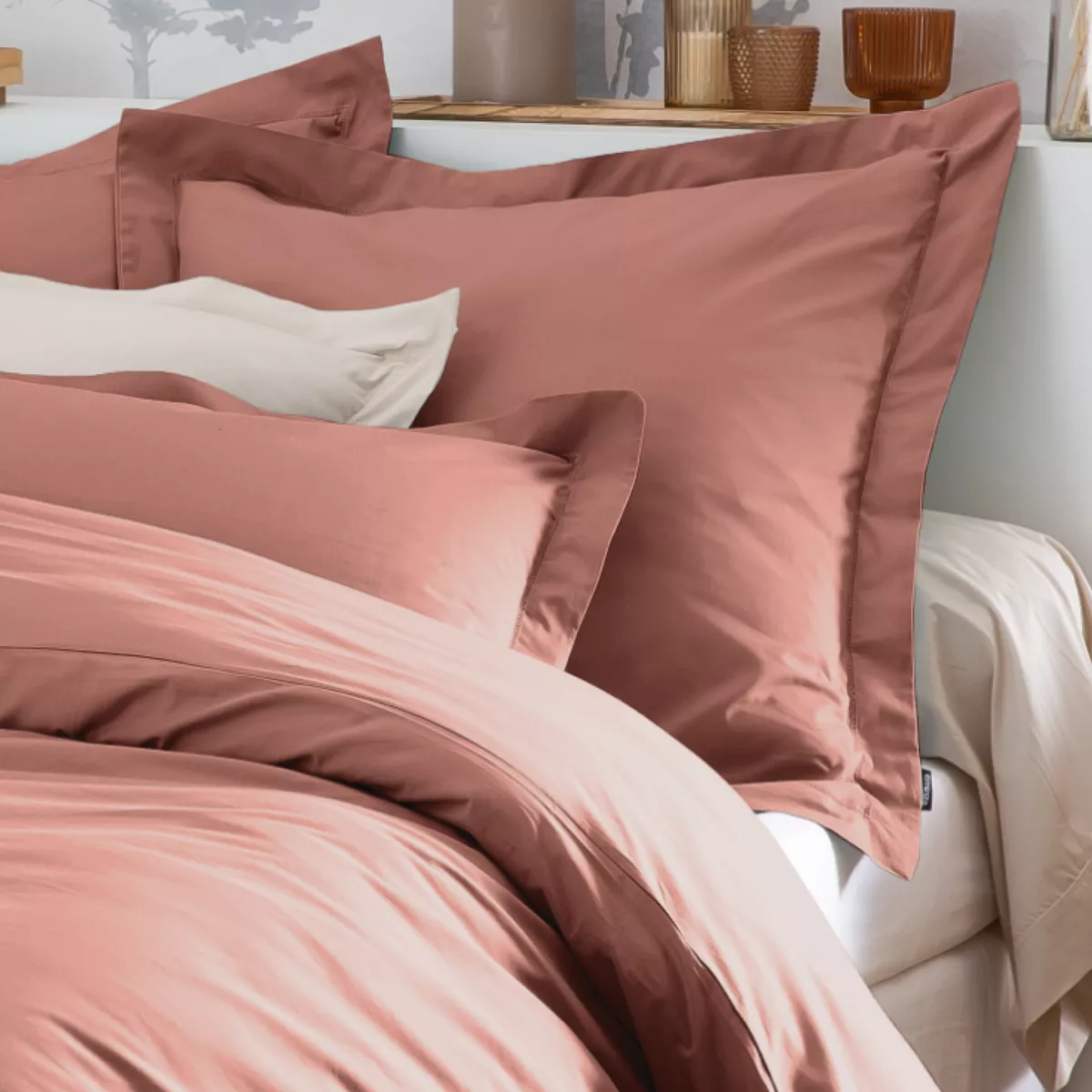 Drap plat percale de coton (180 x 290 cm) Cali Bois de rose