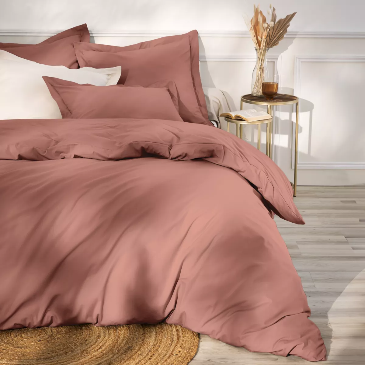 Drap plat percale de coton (180 x 290 cm) Cali Bois de rose