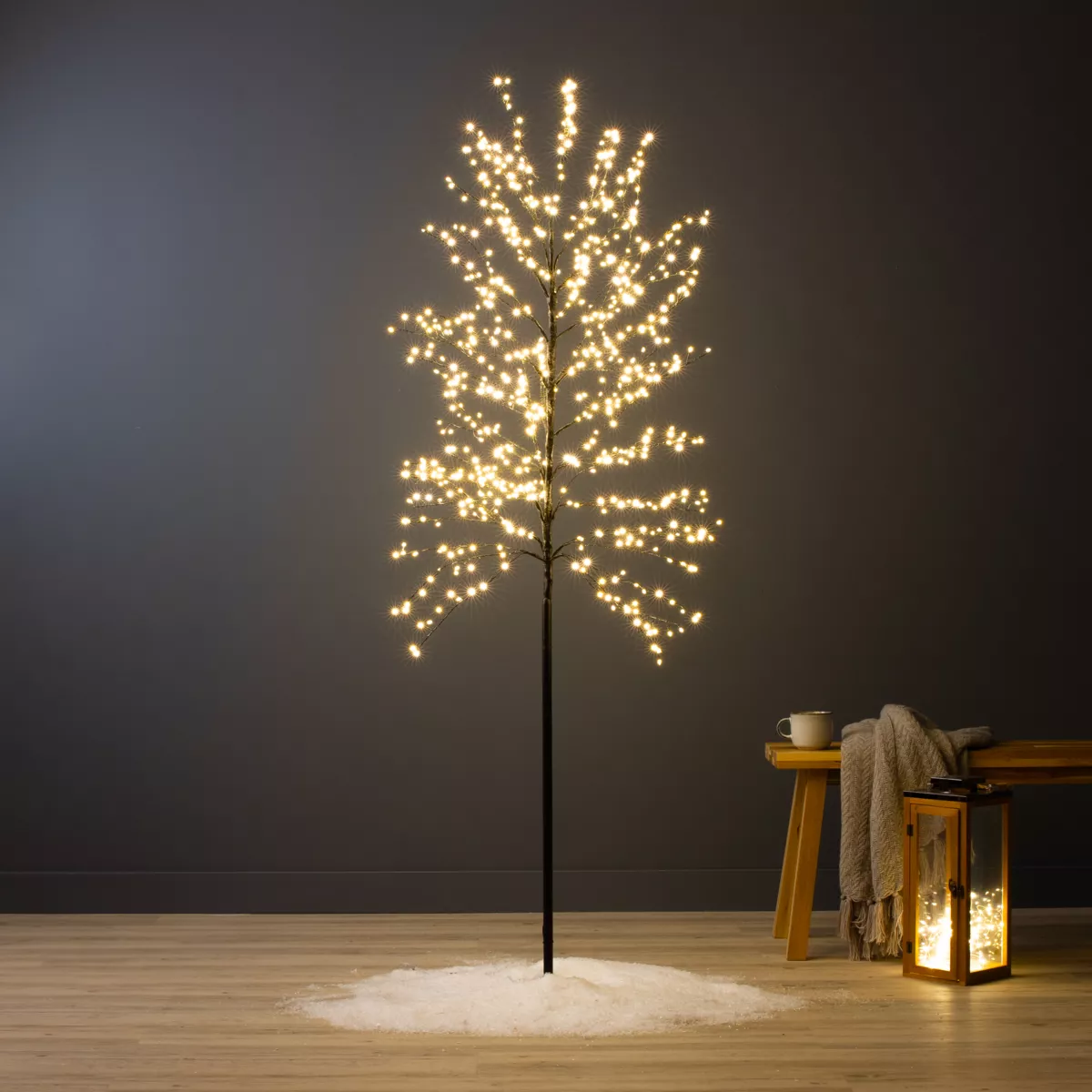 Árbol luminoso 720 LED (H180 cm) Holly Plátano Negro y blanco cálido