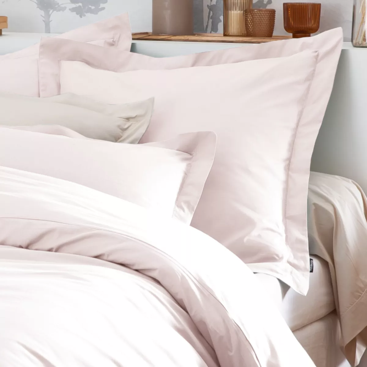 Housse de couette percale de coton (240 x 220 cm) Cali Rose poudré