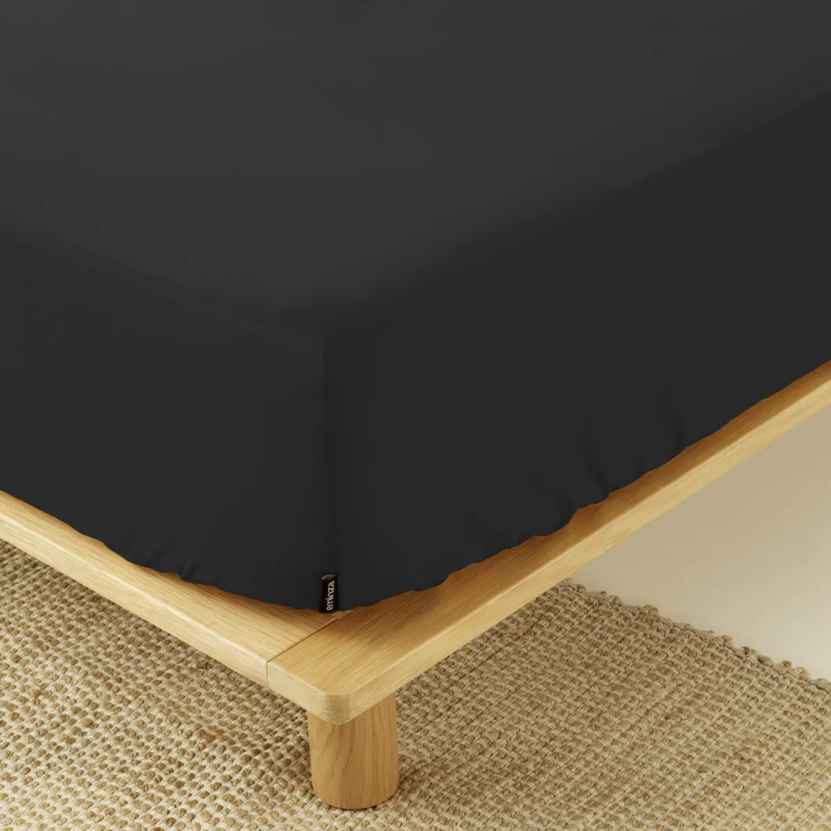 Drap housse percale de coton (90 x 200 cm) Cali Noir