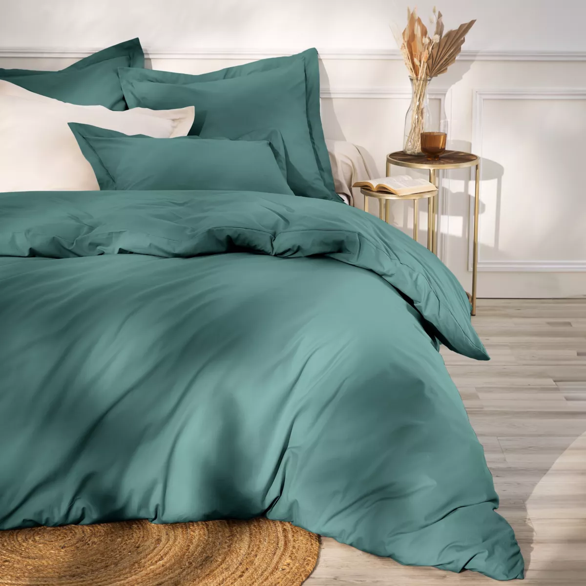 Drap housse percale de coton (90 x 200 cm) Cali Bleu canard