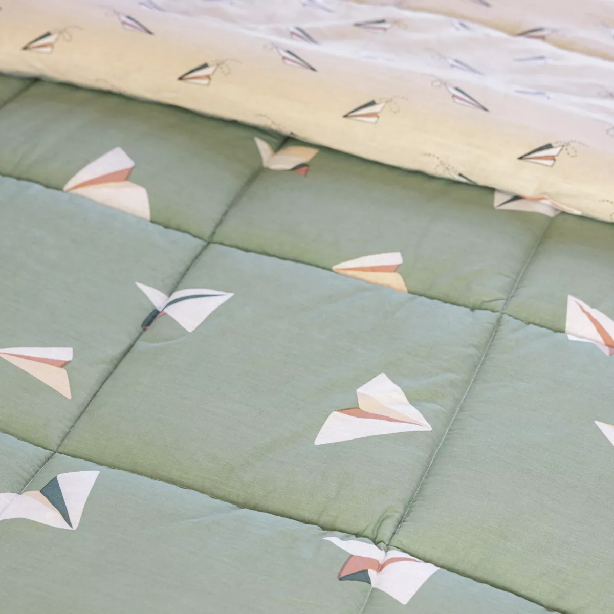 Edredón nórdico y funda de almohada infantil con estampados Petits papiers Verde