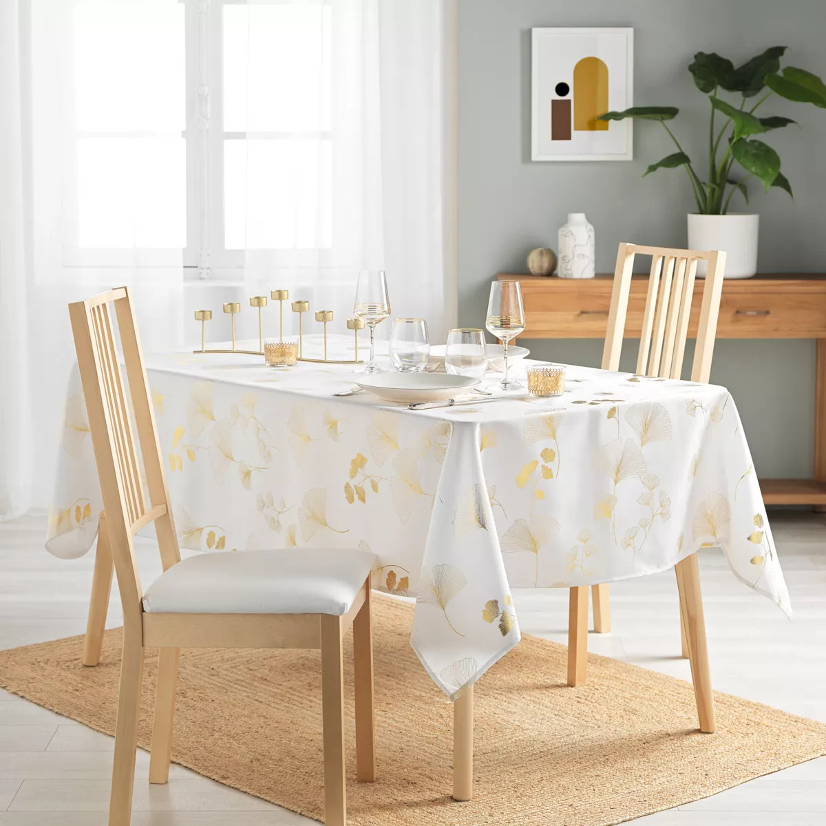 Tafelkleed rechthoekig(L240 cm) Bloomy Wit