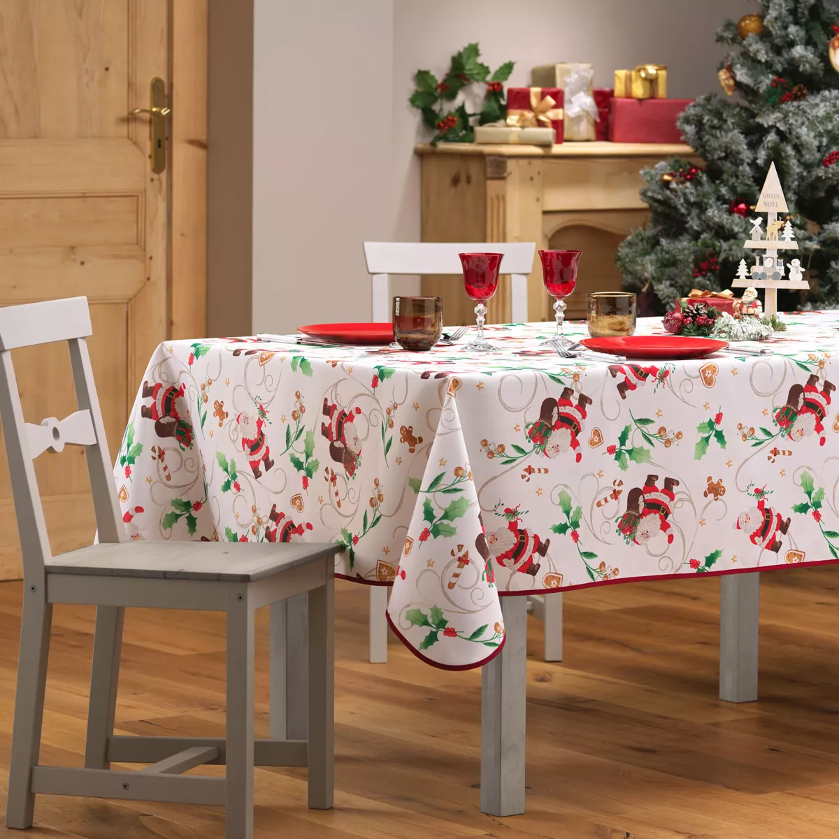 Tovaglia antimacchia Babbo Natale L300 cm Bianco
