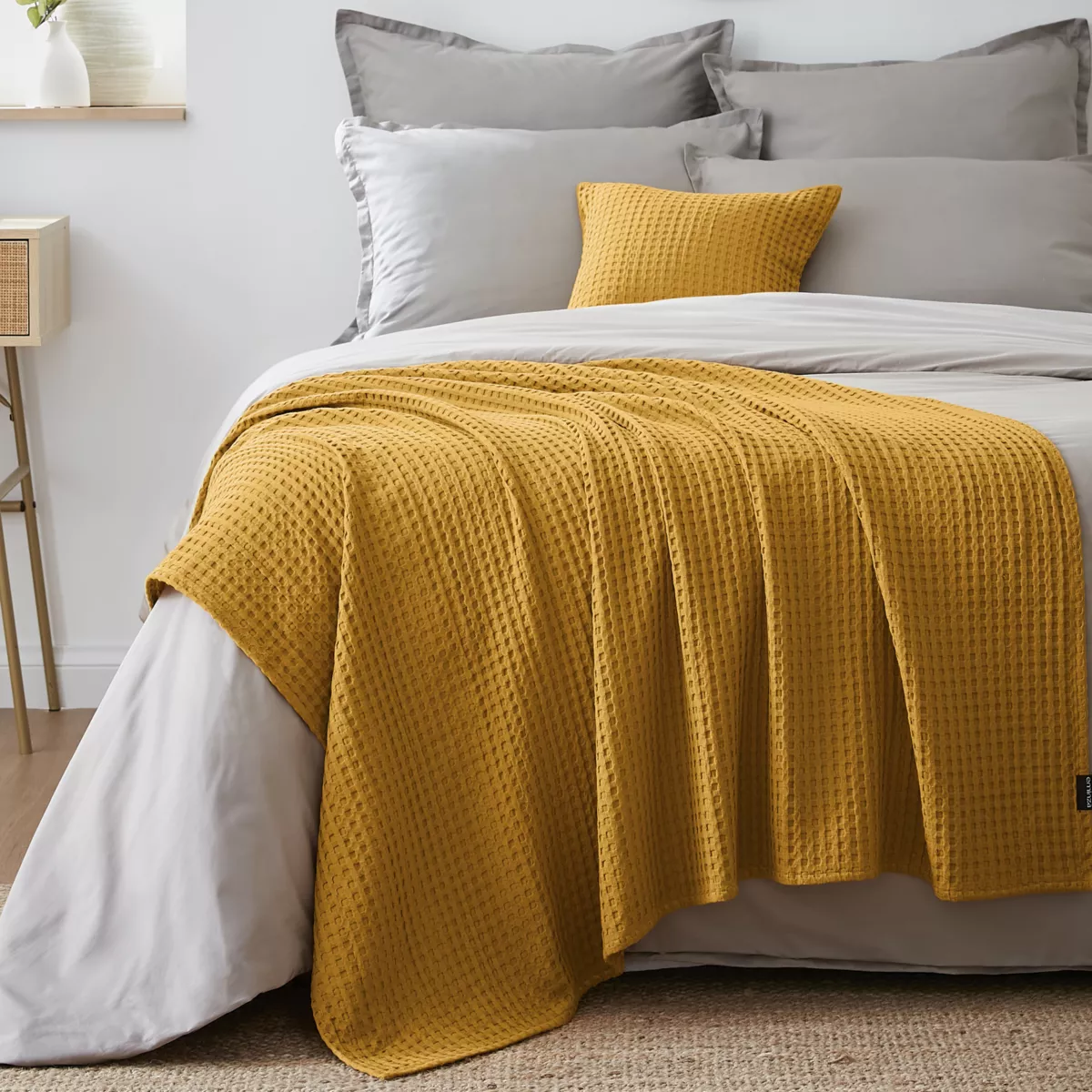 Colcha decorativa algodón nido de abeja (130 x 160 cm) Maya Amarillo azafrán