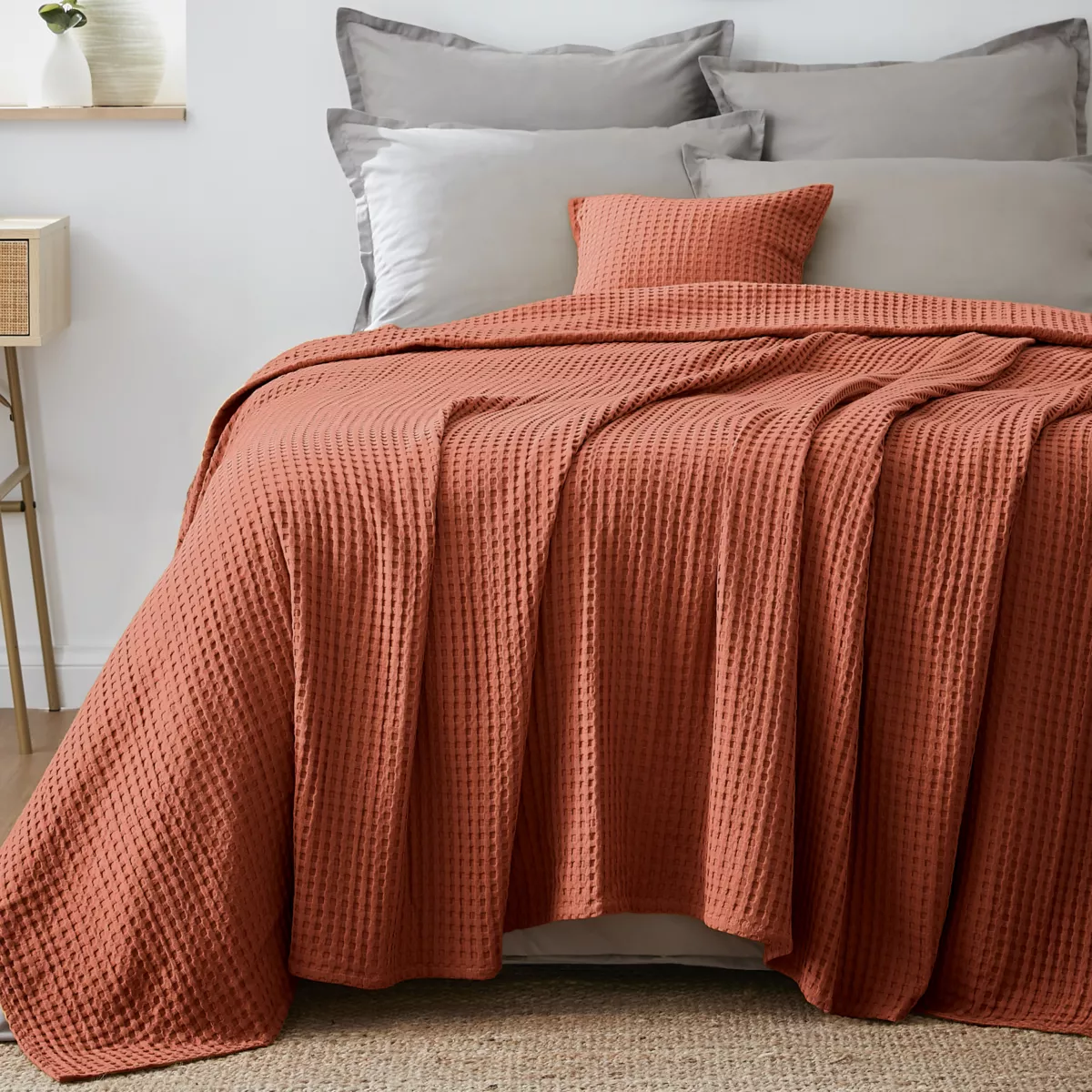 Tagesdecke Baumwolle Wabenoptik (180 x 220 cm) Maya Terrakotta