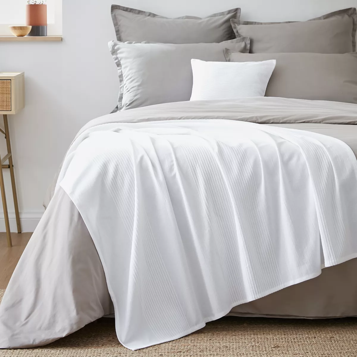 Jeté de lit coton tissé (130 x 160 cm) Léa Blanc