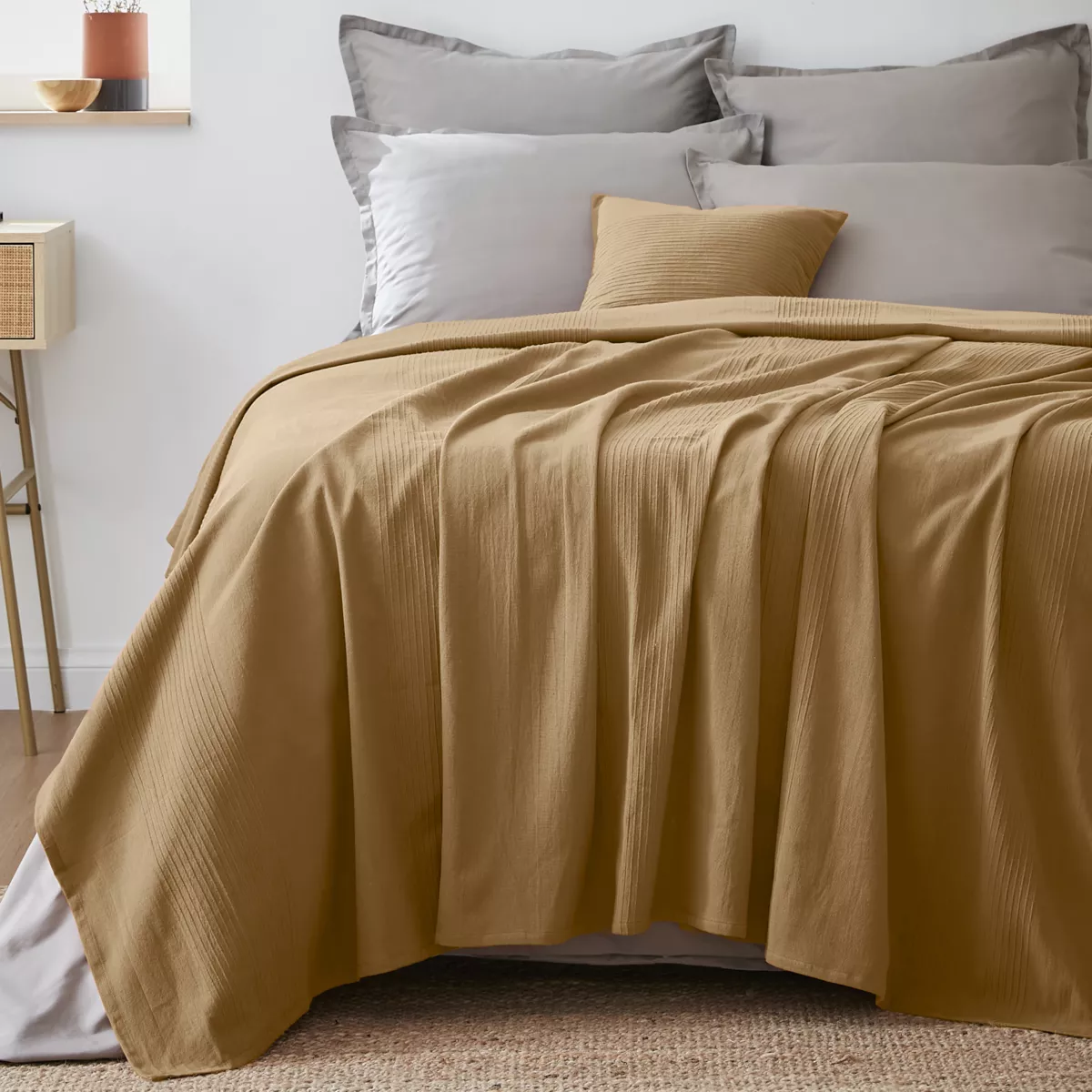 Couvre-lit coton tissé (180 x 220 cm) Léa Camel