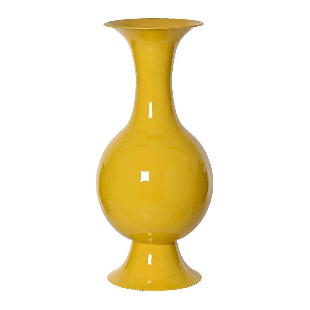 Grande Vaso in metallo smaltato fatto a mano (H56 cm) Soléa Giallo brillante