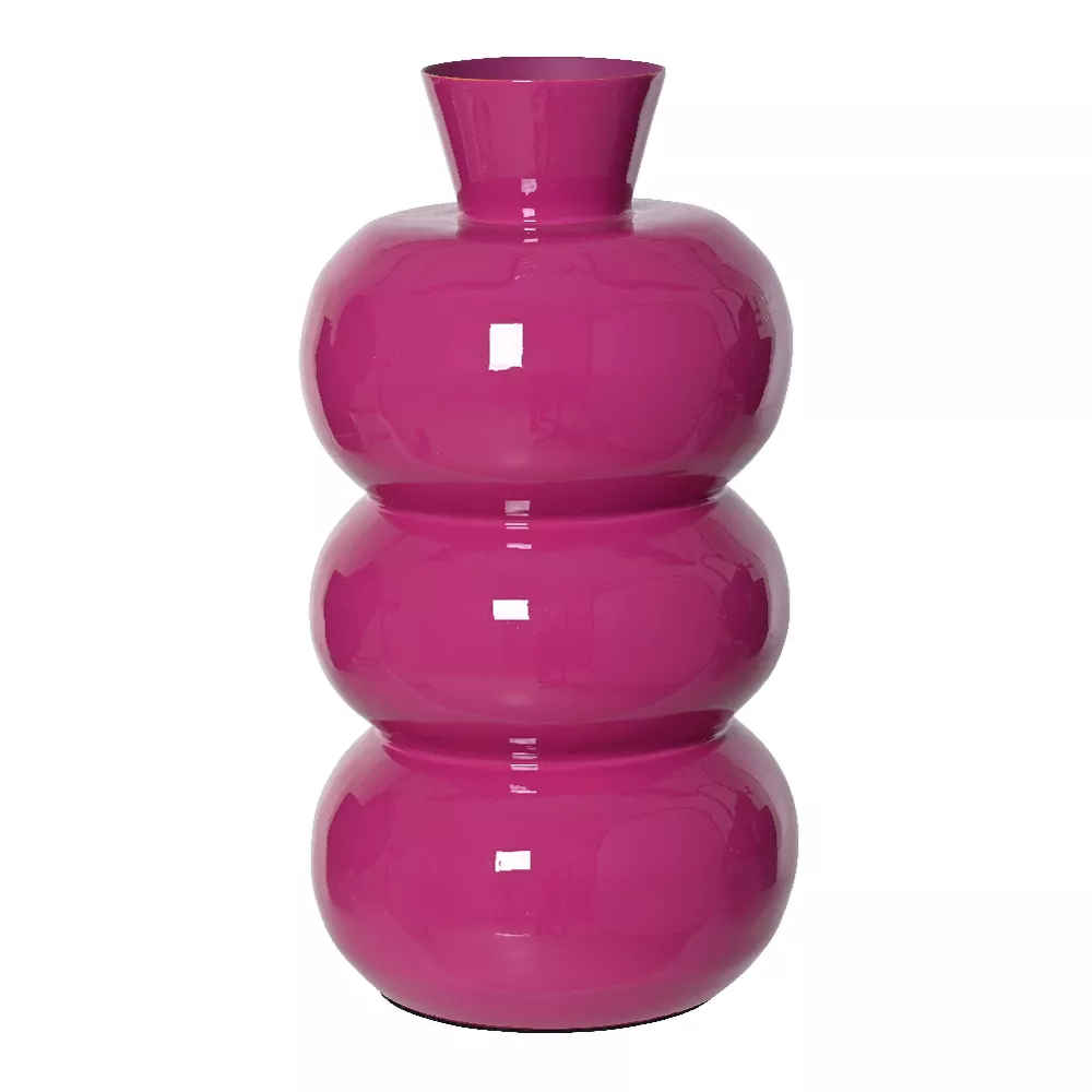 Vase en métal émaillé fait main (H33 cm) Serena Rose fuschia brillant