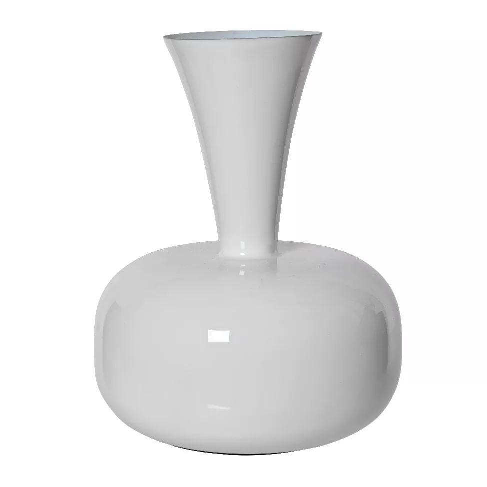 Vase en métal émaillé fait main (H23 cm) Cléa Blanc brillant