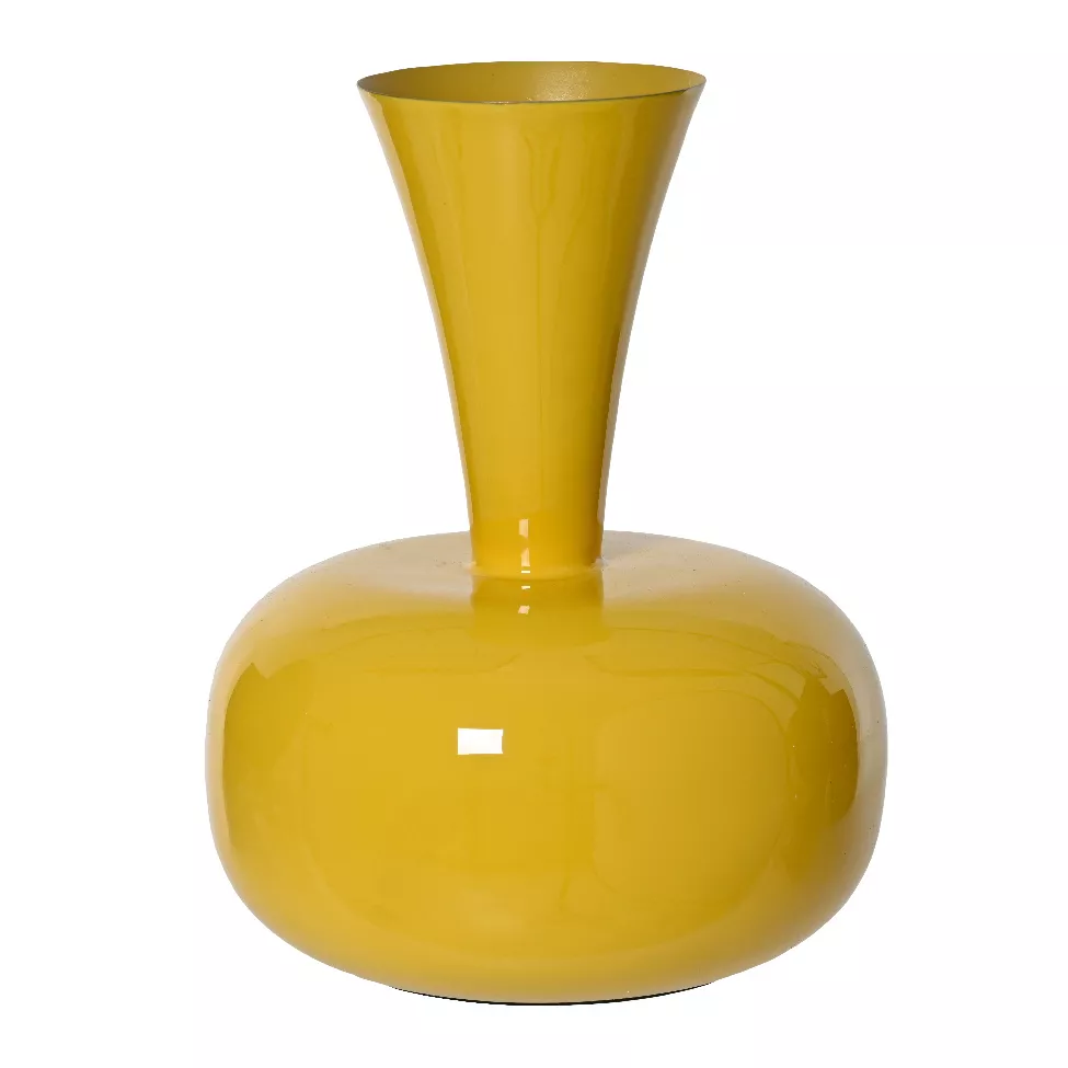 Handgemachte Vase aus emailliertem Metall (H23 cm) Cléa Gelb glänzend