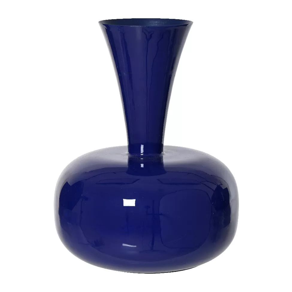 Vase en métal émaillé fait main (H23 cm) Cléa Bleu roi brillant