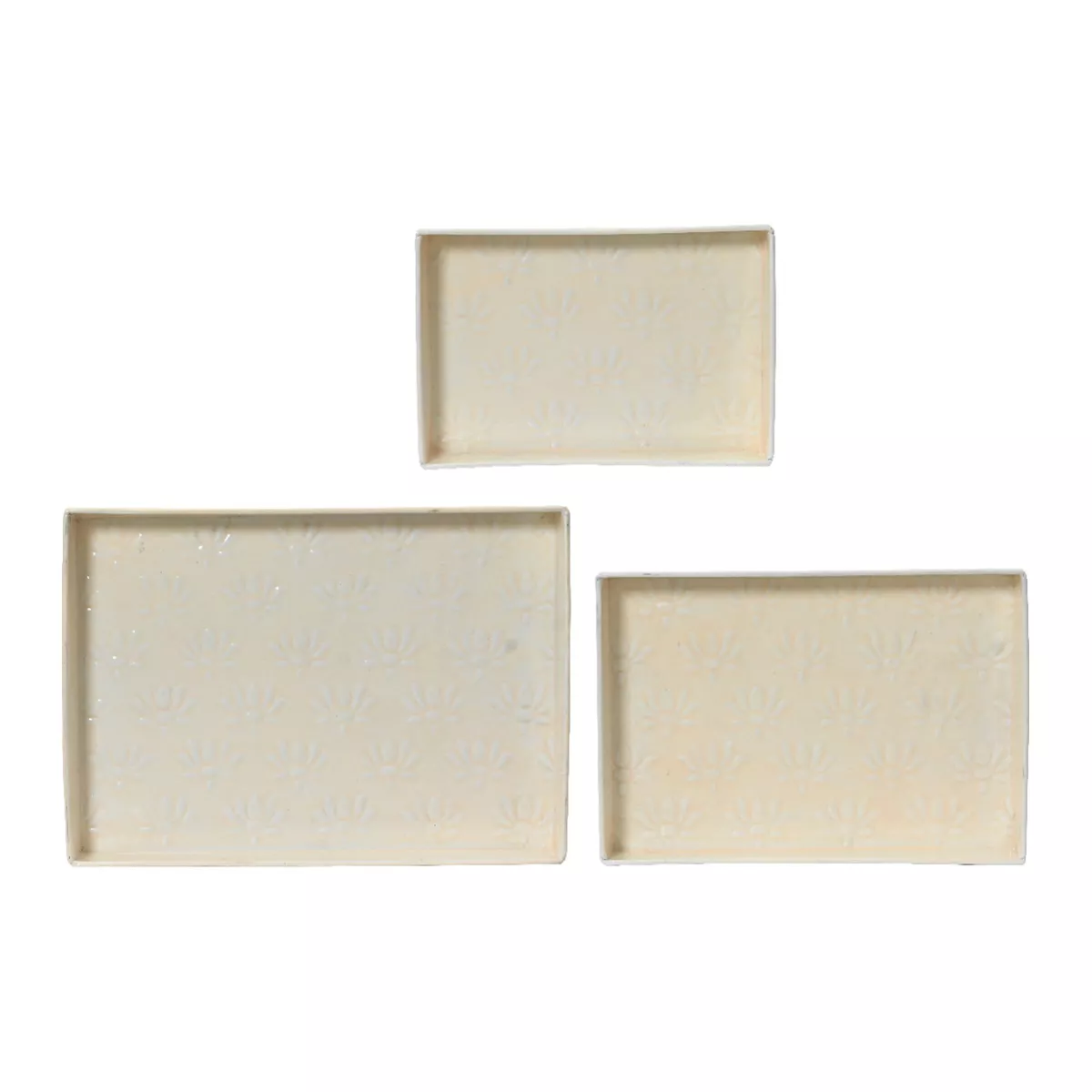 Set di 3 vassoi decorativi (34 x 24 cm) Fiori di Ésmée Crema