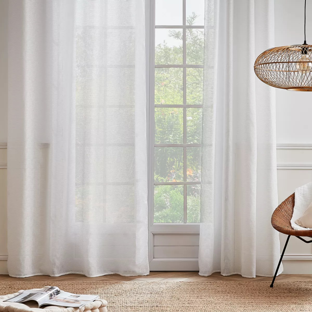 Tenda trasparente con occhielli (140 x 280 cm) Maël Bianco