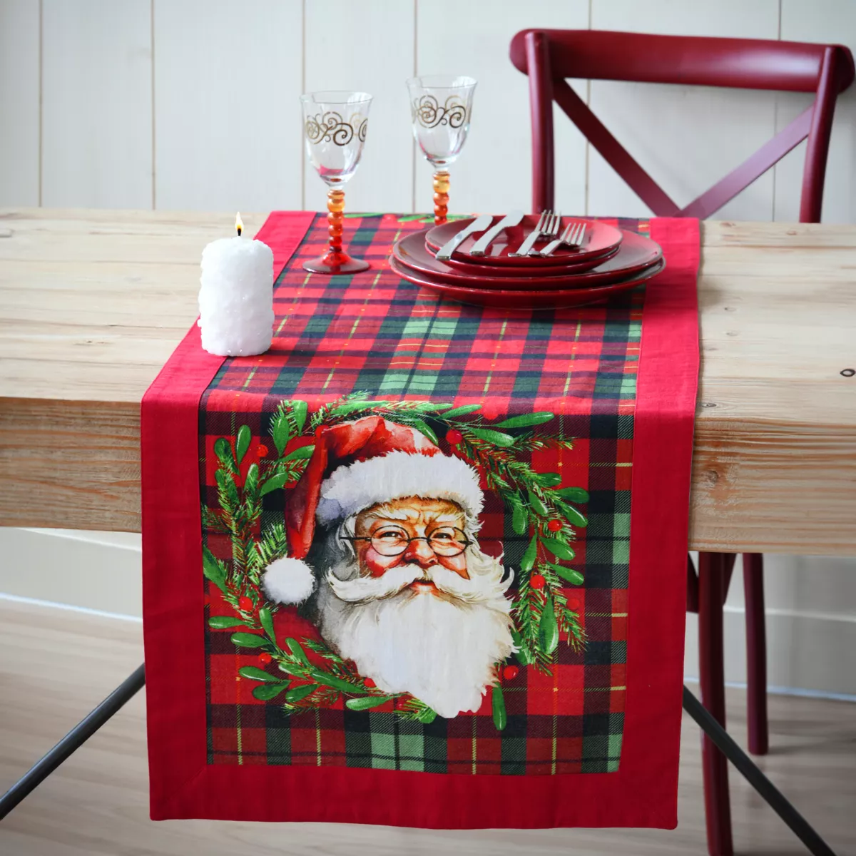 Runner da tavola in cotone (150 x 45 cm) Babbo Natale Harold Bordeaux