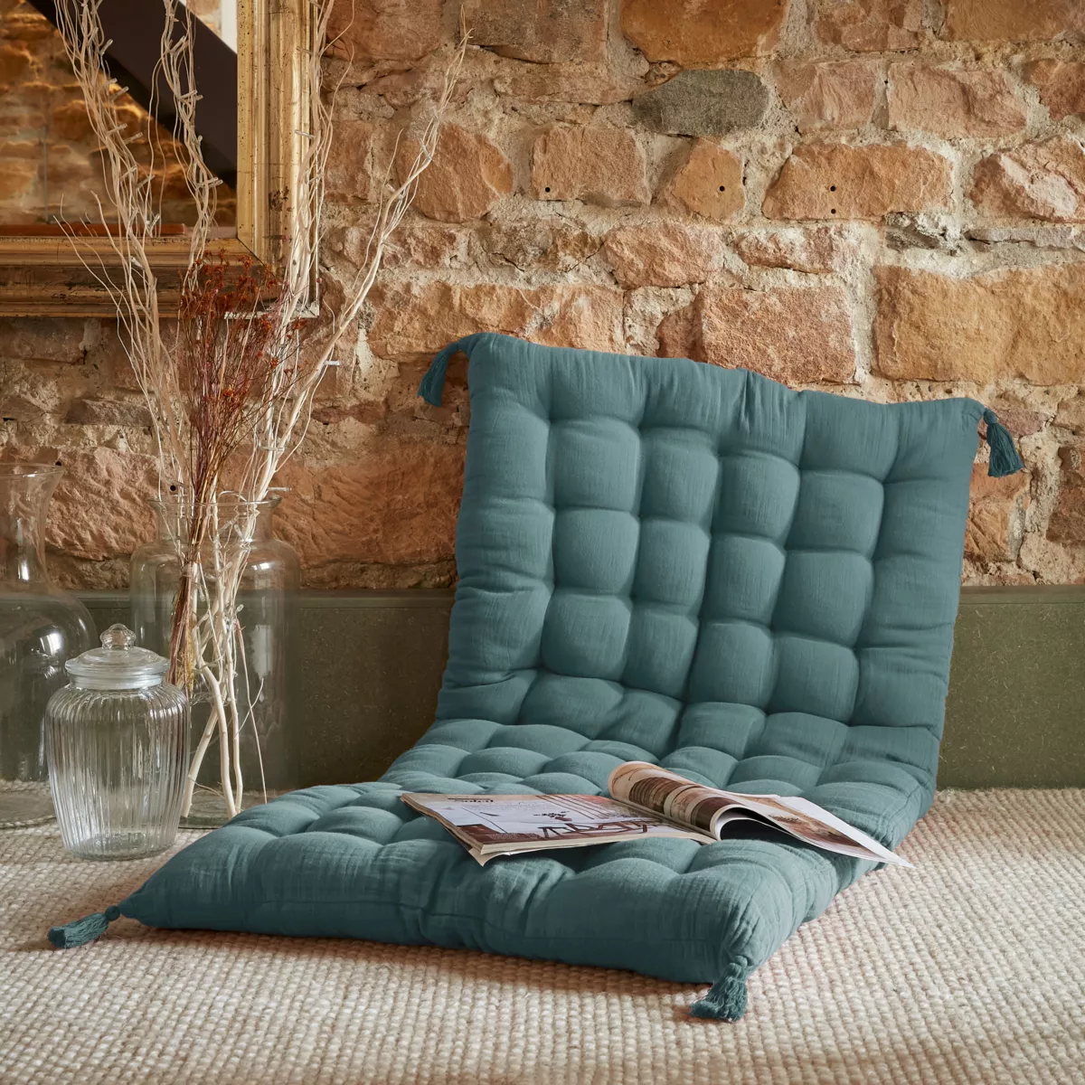 Matelas de sol gaze de coton (60 x 120 cm) Gaïa Bleu canard