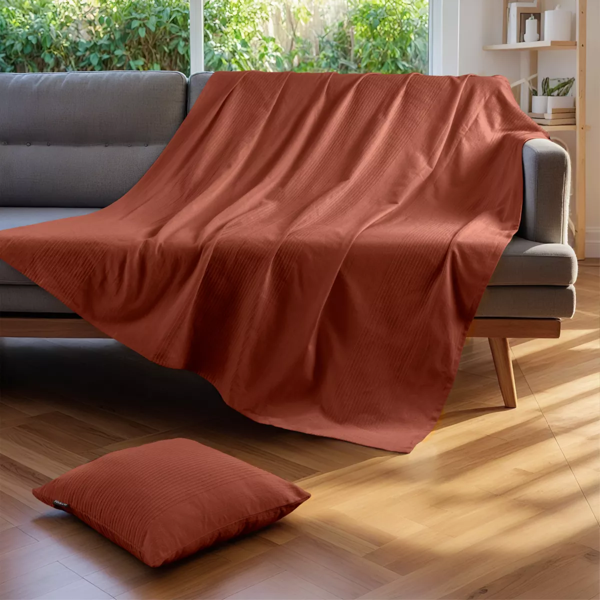 Tagesdecke Baumwolle gewebt (220 x 250 cm) Léa Terrakotta